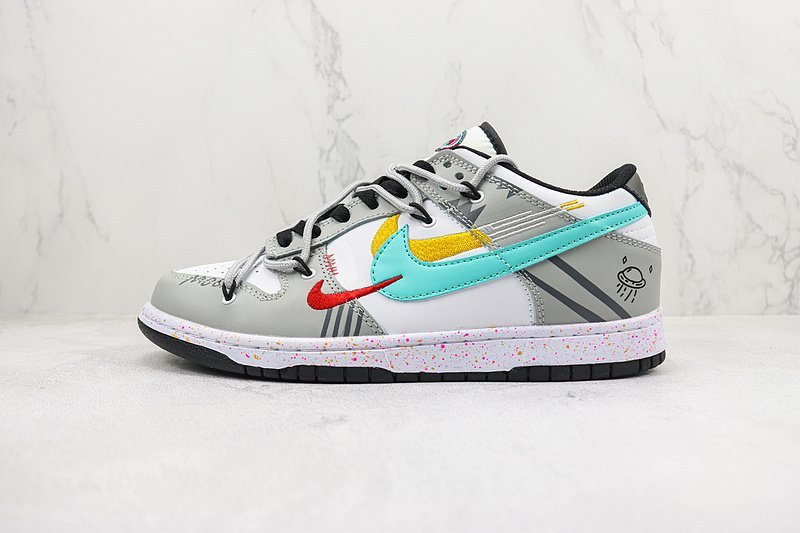 Nike Dunk Low Multi Swoosh "White/Grey/Yellow/Turquoise/Red" фото № 2