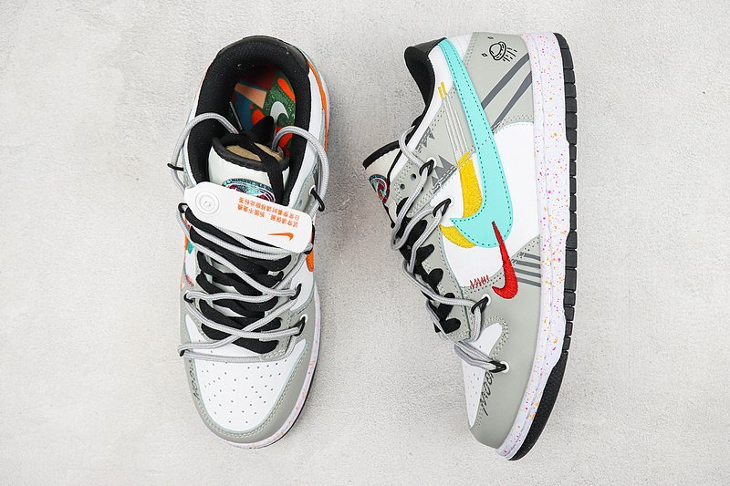 Nike Dunk Low Multi Swoosh "White/Grey/Yellow/Turquoise/Red" фото № 6
