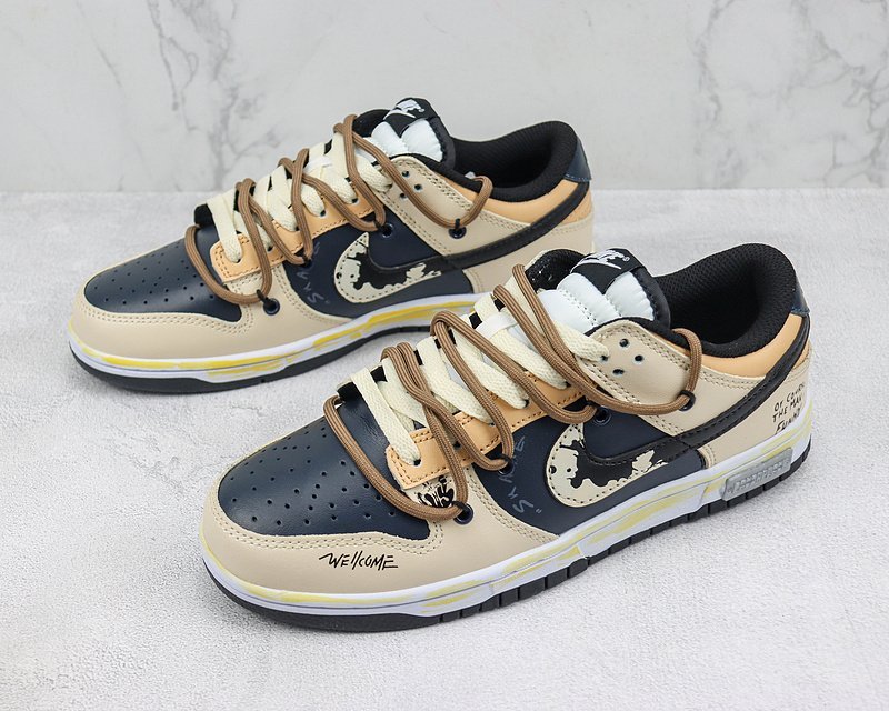 Stussy x Nike Dunk Low "Beige/Black/Navy Blue" фото № 5