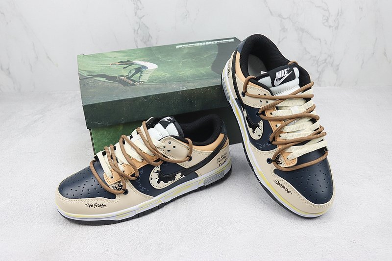 Stussy x Nike Dunk Low "Beige/Black/Navy Blue" фото № 7