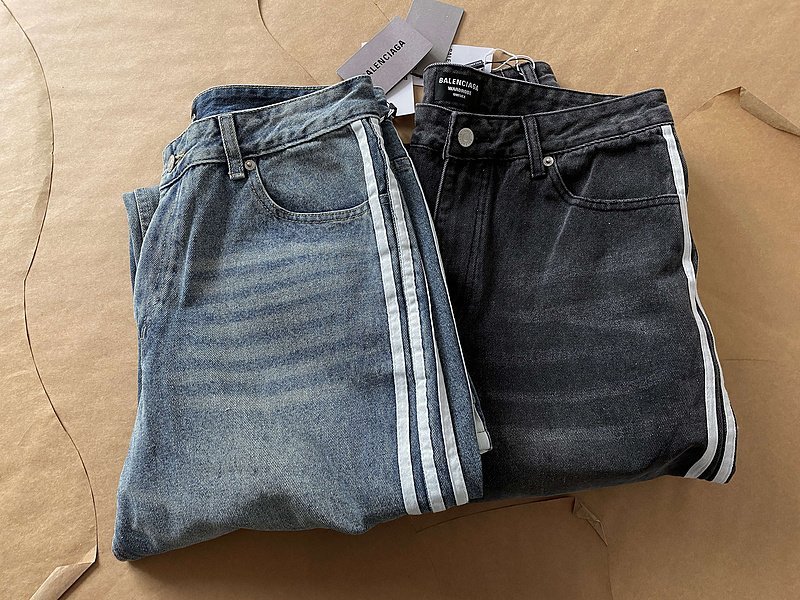 Джинсы Balenciaga X Adidas With White Stripes "Blue" фото № 7
