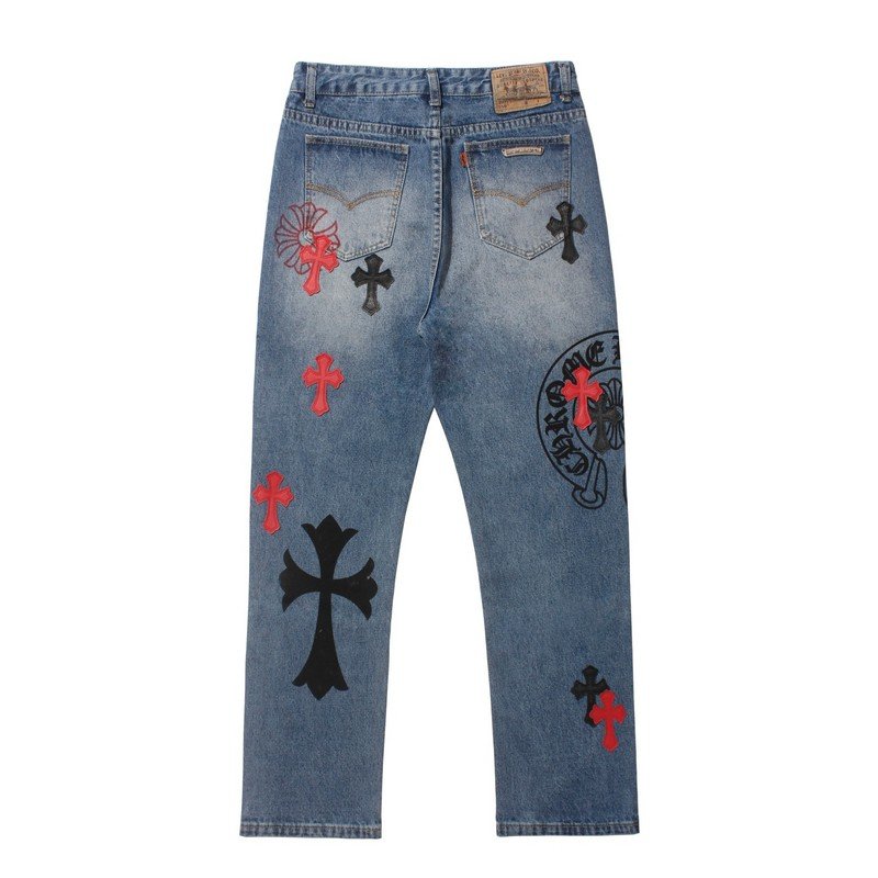 Джинсы Chrome Hearts With Red And Black Crosses "Blue" фото № 2