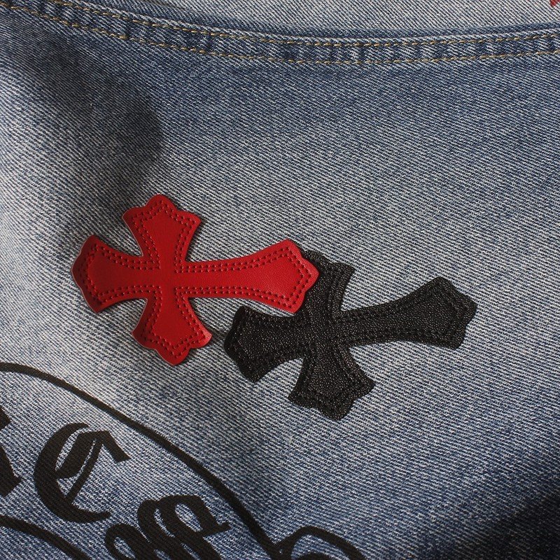Джинсы Chrome Hearts With Red And Black Crosses "Blue" фото № 3