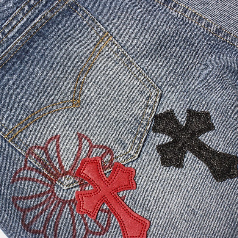 Джинсы Chrome Hearts With Red And Black Crosses "Blue" фото № 5