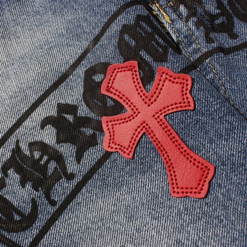 Джинсы Chrome Hearts With Red And Black Crosses "Blue" фото № 6