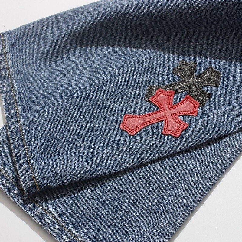 Джинсы Chrome Hearts With Red And Black Crosses "Blue" фото № 7