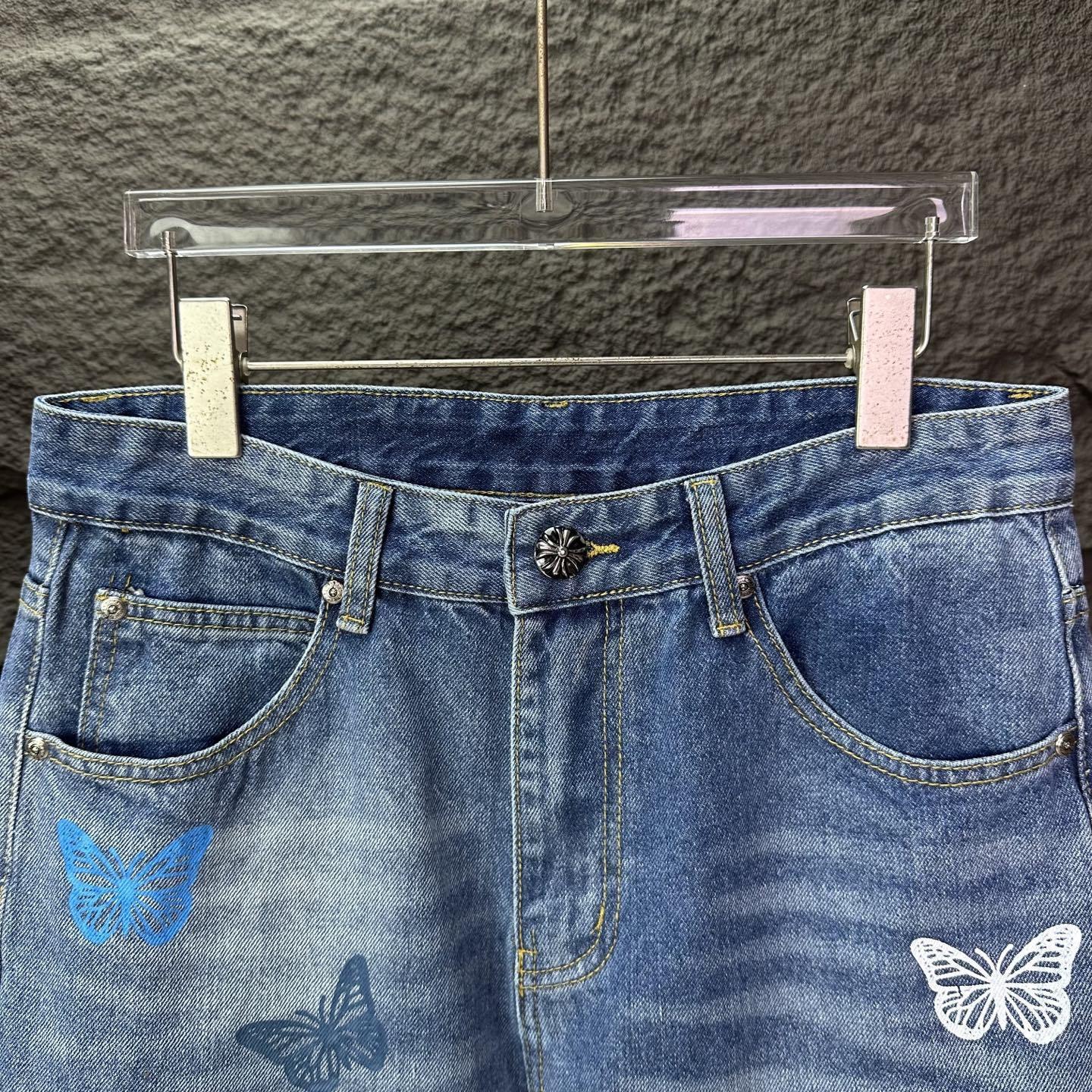 Джинсы Chrome Hearts Butterfly "Blue/White" фото № 3
