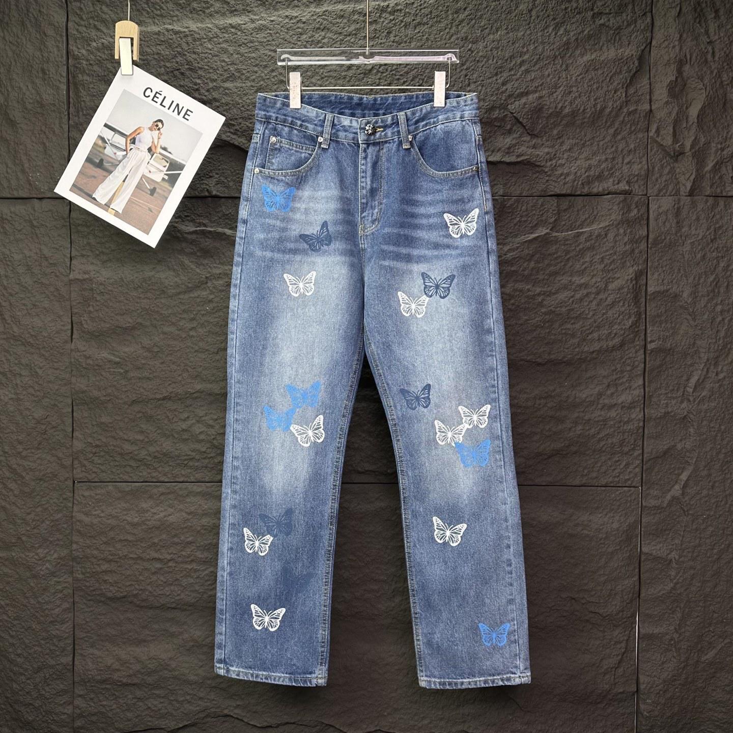 Джинсы Chrome Hearts Butterfly "Blue/White" фото № 2