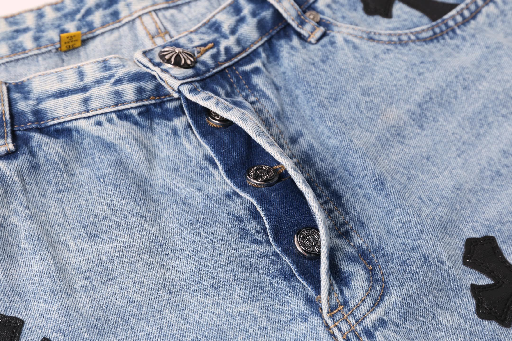 Джинсы Gallery Dept x Chrome Hearts Black Cross "Blue Denim/White Line" фото № 4