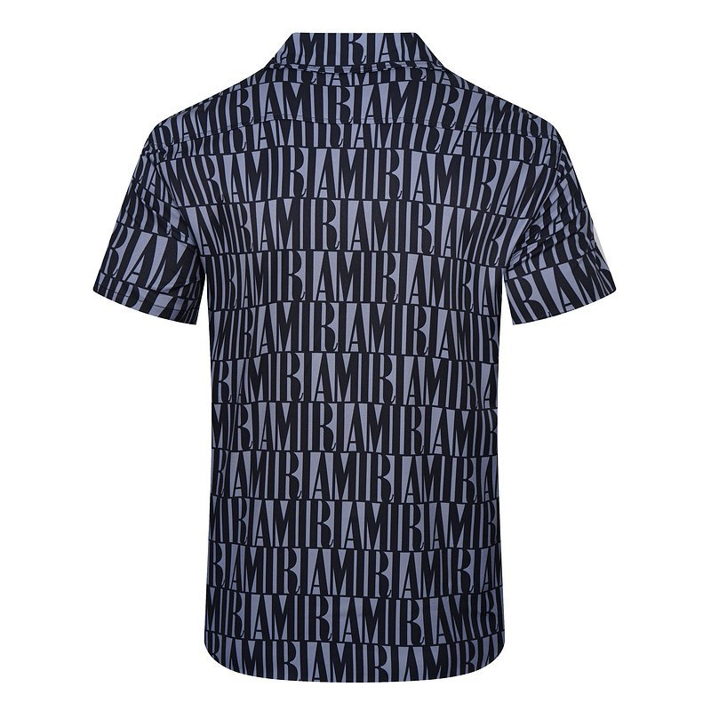 Рубашка Amiri Repeating Logo Inscription Horisontal Lines And Front Pocket "Blue" фото № 2