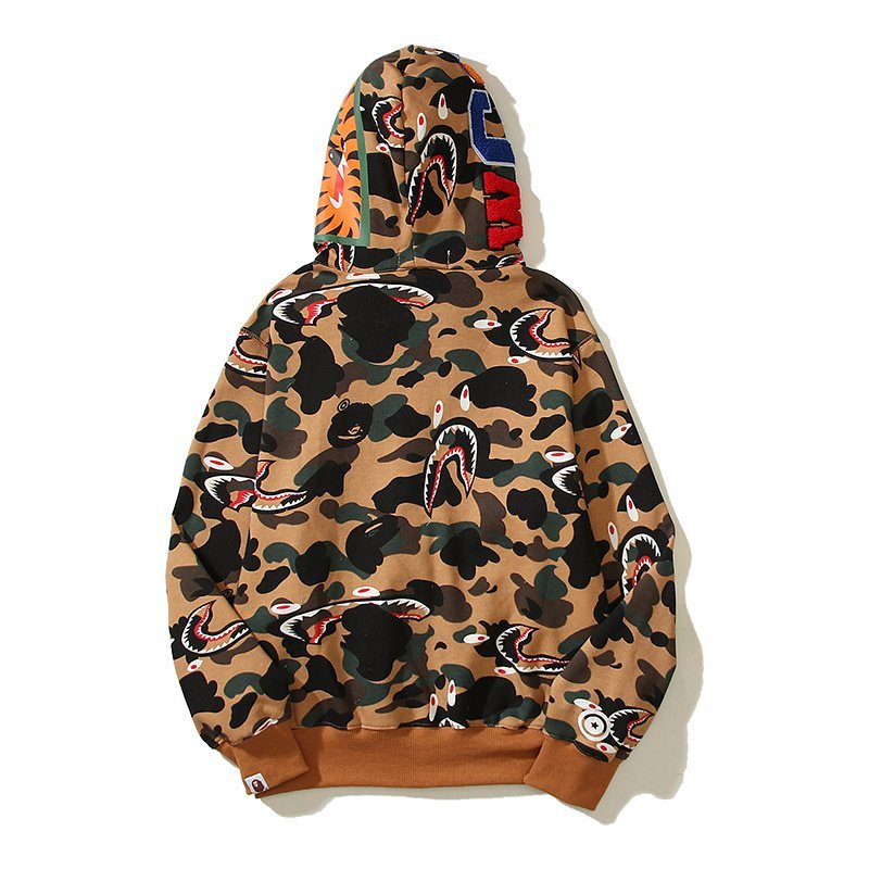 Худи A Bathing Ape Camouflage Shark Print Zip "Orange" фото № 2