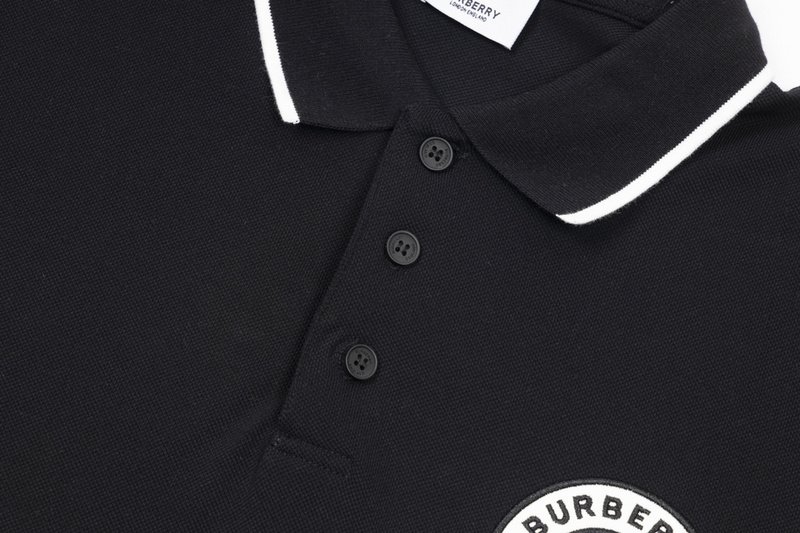 Поло Burberry With A Stripe On The Collar And Round Logo "Black" фото № 3