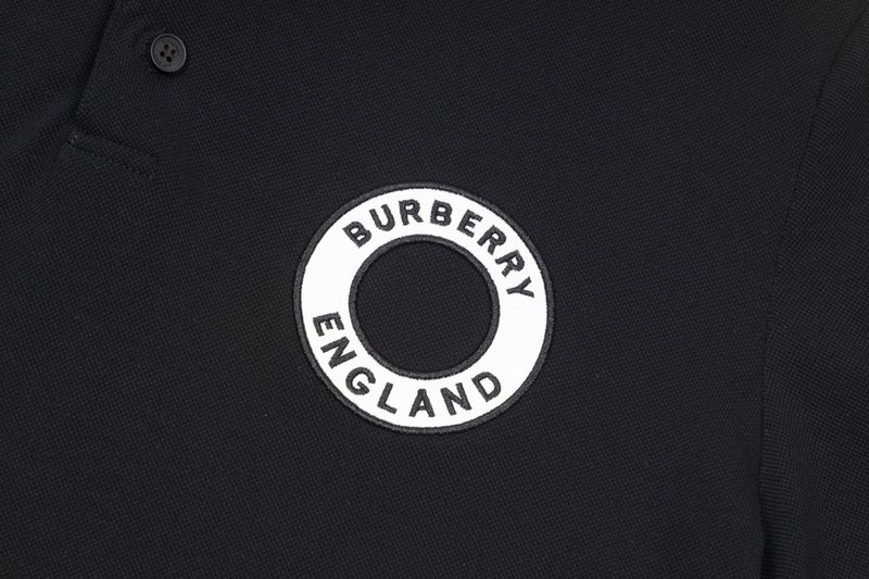 Поло Burberry With A Stripe On The Collar And Round Logo "Black" фото № 5
