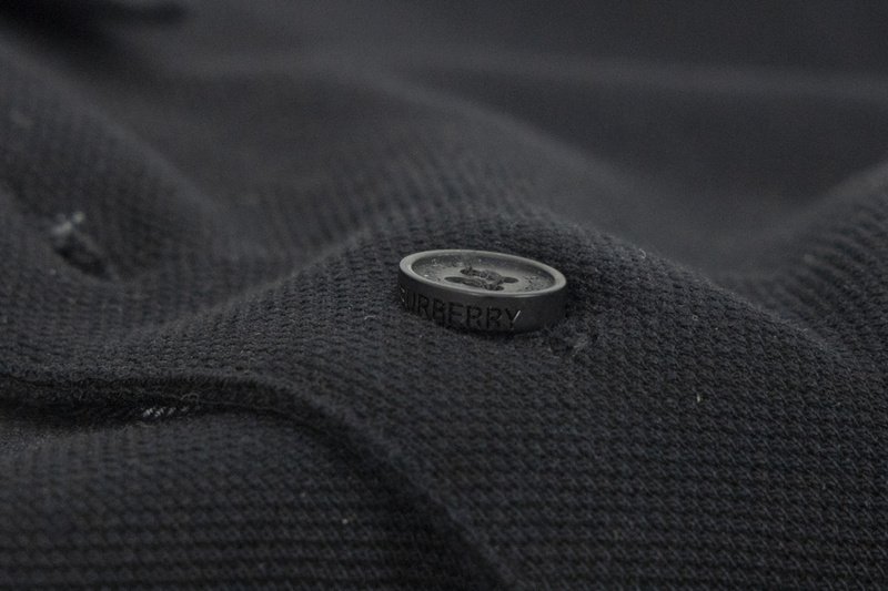 Поло Burberry With A Stripe On The Collar And Round Logo "Black" фото № 6