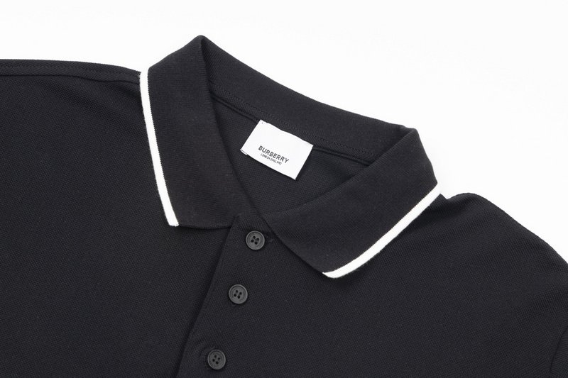 Поло Burberry With A Stripe On The Collar And Round Logo "Black" фото № 8