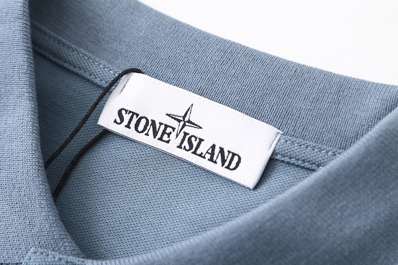 Поло Stone Island Black Logo Flowers "Blue" фото № 6