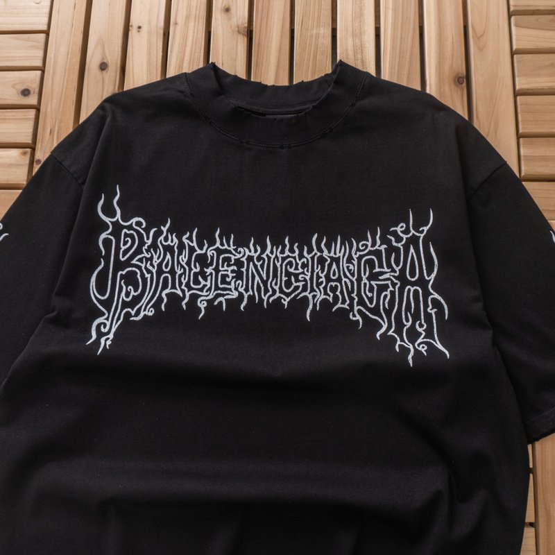 Футболка Balenciaga Big Logo With Patterns "Black" фото № 2