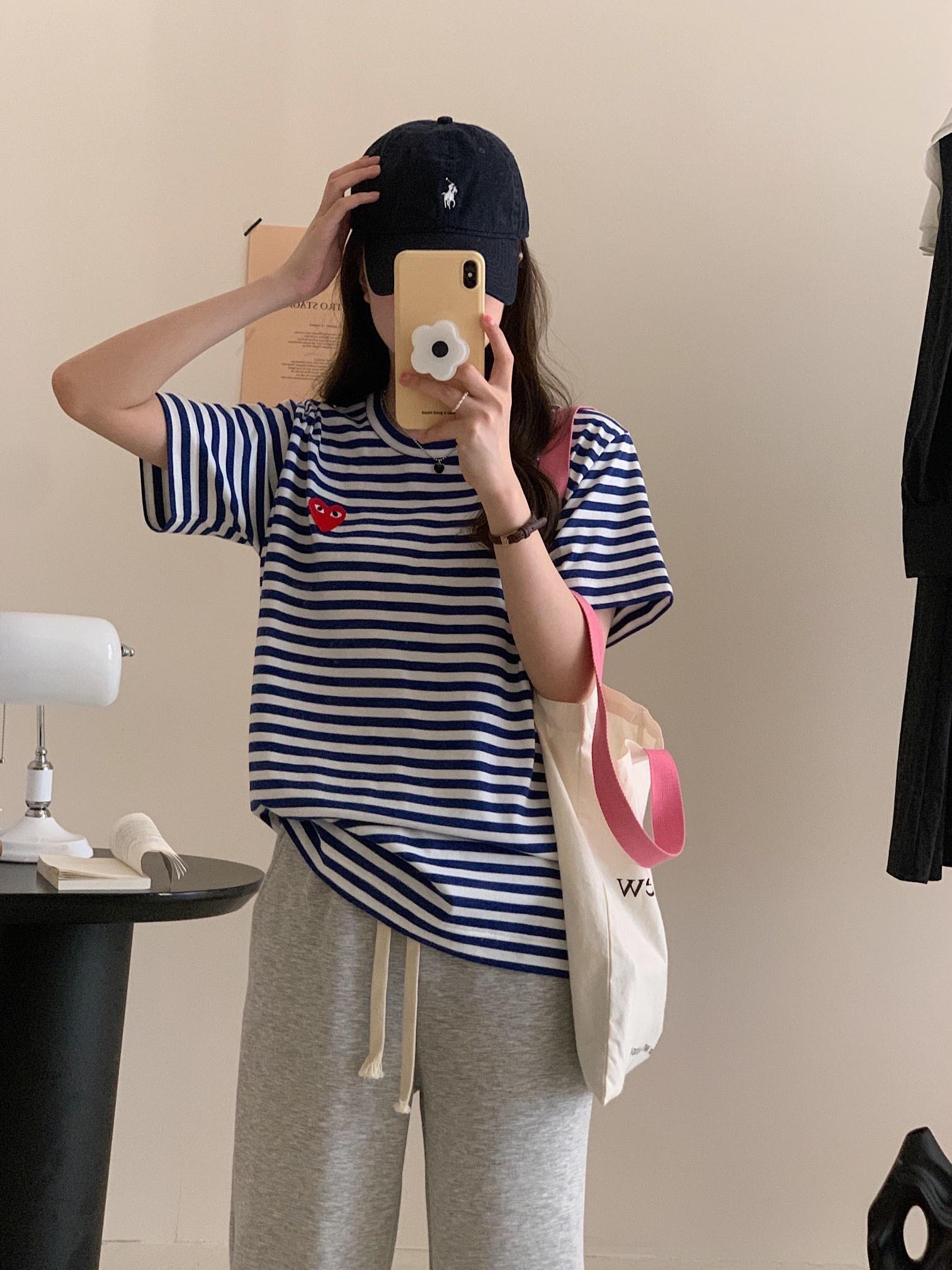 Футболка Comme des Garçons Play Striped Heart Eyes "Blue" фото № 3