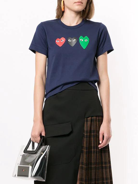 Футболка Comme des Garçons Play Triple Heart Eyes "Navy" фото № 2
