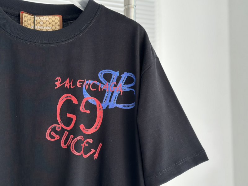 Футболка Gucci X Balenciaga BB And GG Logo "Black" фото № 3