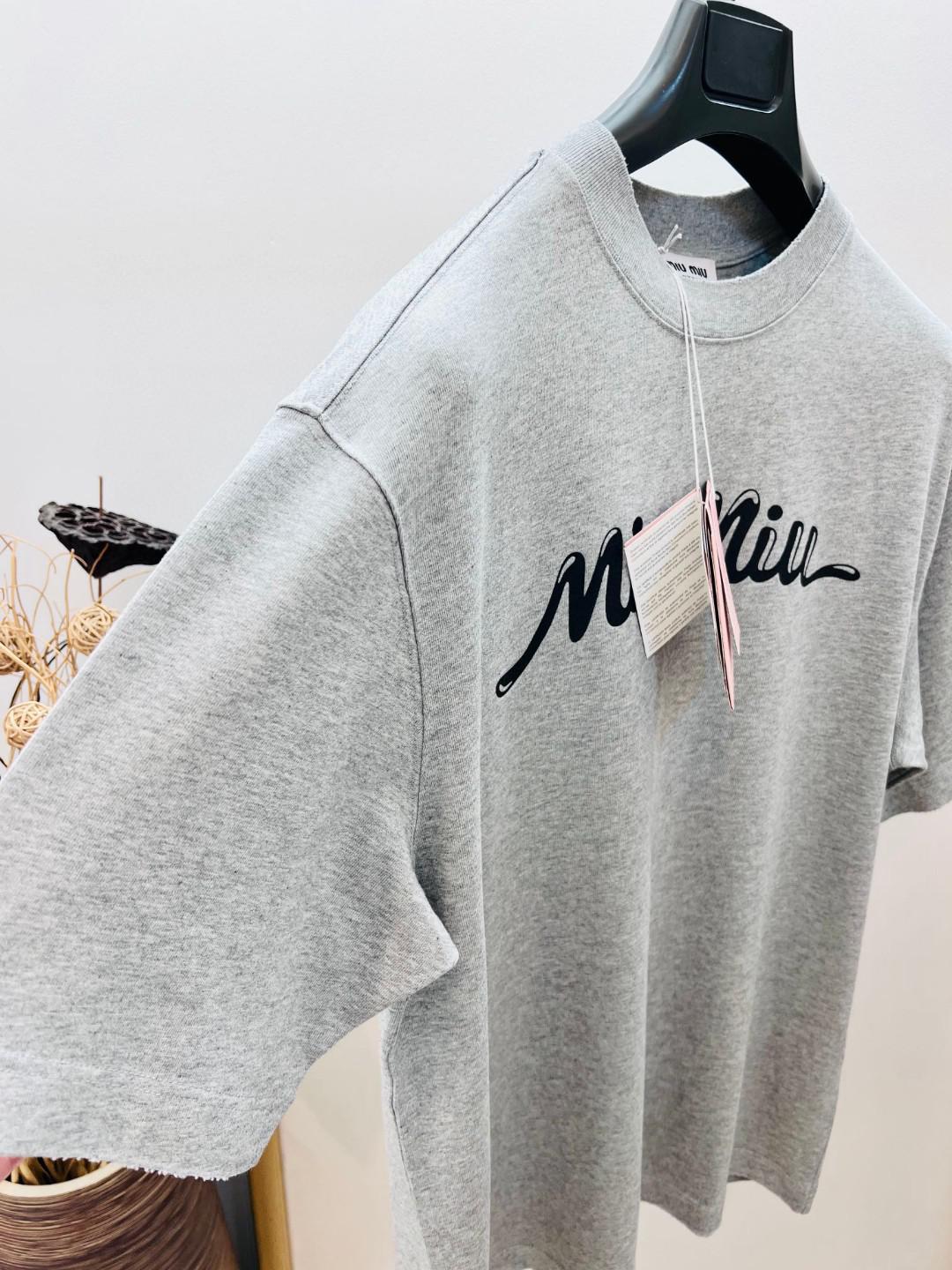 Футболка Miu Miu Frontside Contrast Miu Miu Logotype "Gray" фото № 6