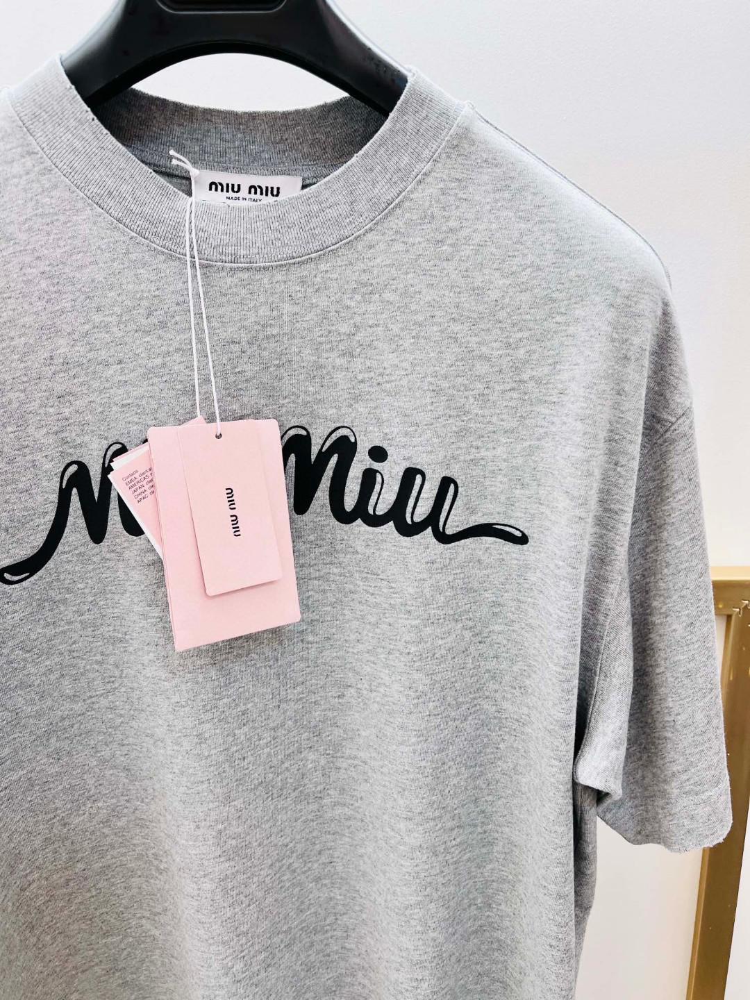 Футболка Miu Miu Frontside Contrast Miu Miu Logotype "Gray" фото № 3