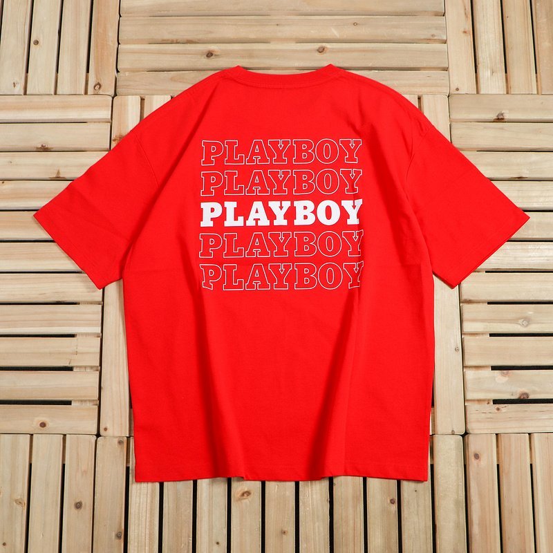 Футболка Playboy Small Logo Front And Repeating Logo Inscription Back "Red" фото № 2