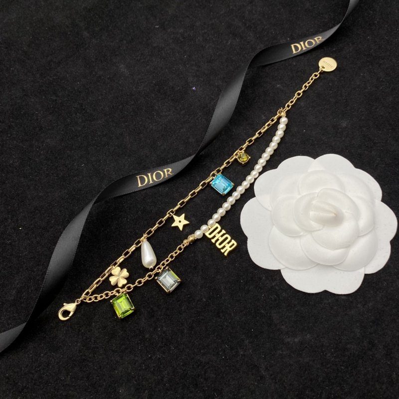 Браслет Dior Decoration With Symbols - Colorful Rhinestones "Gold" фото № 3