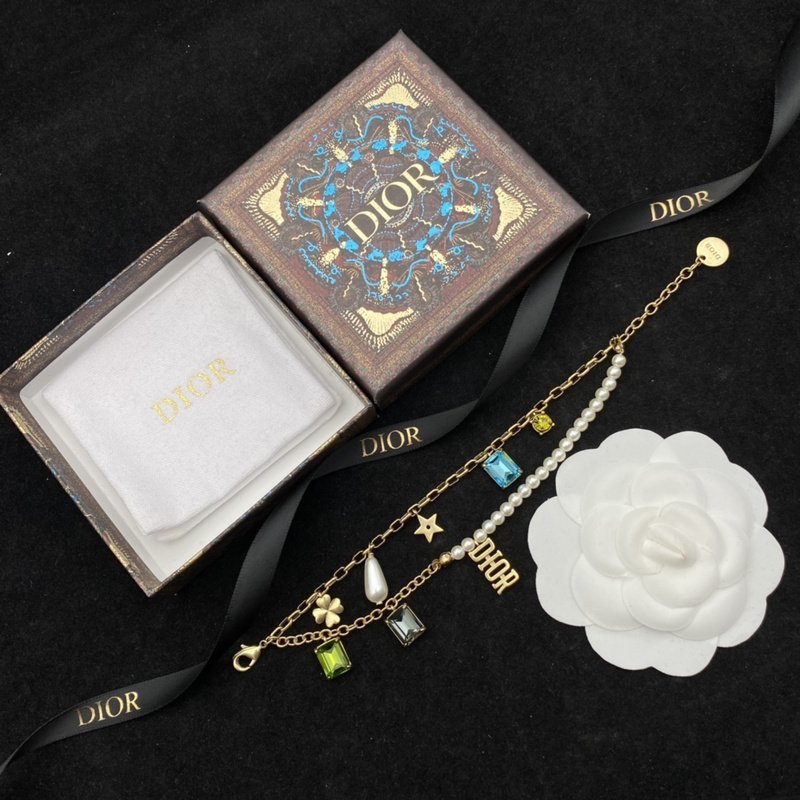 Браслет Dior Decoration With Symbols - Colorful Rhinestones "Gold" фото № 4