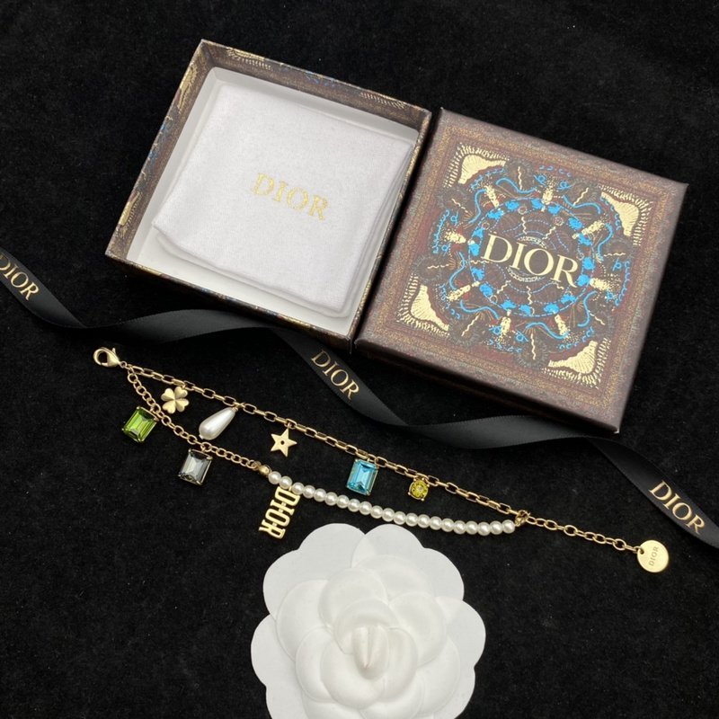 Браслет Dior Decoration With Symbols - Colorful Rhinestones "Gold" фото № 5