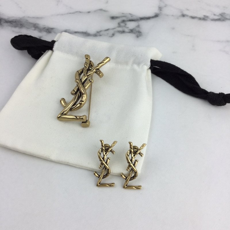 Серьги Saint Laurent Logo Form "Gold" фото № 3