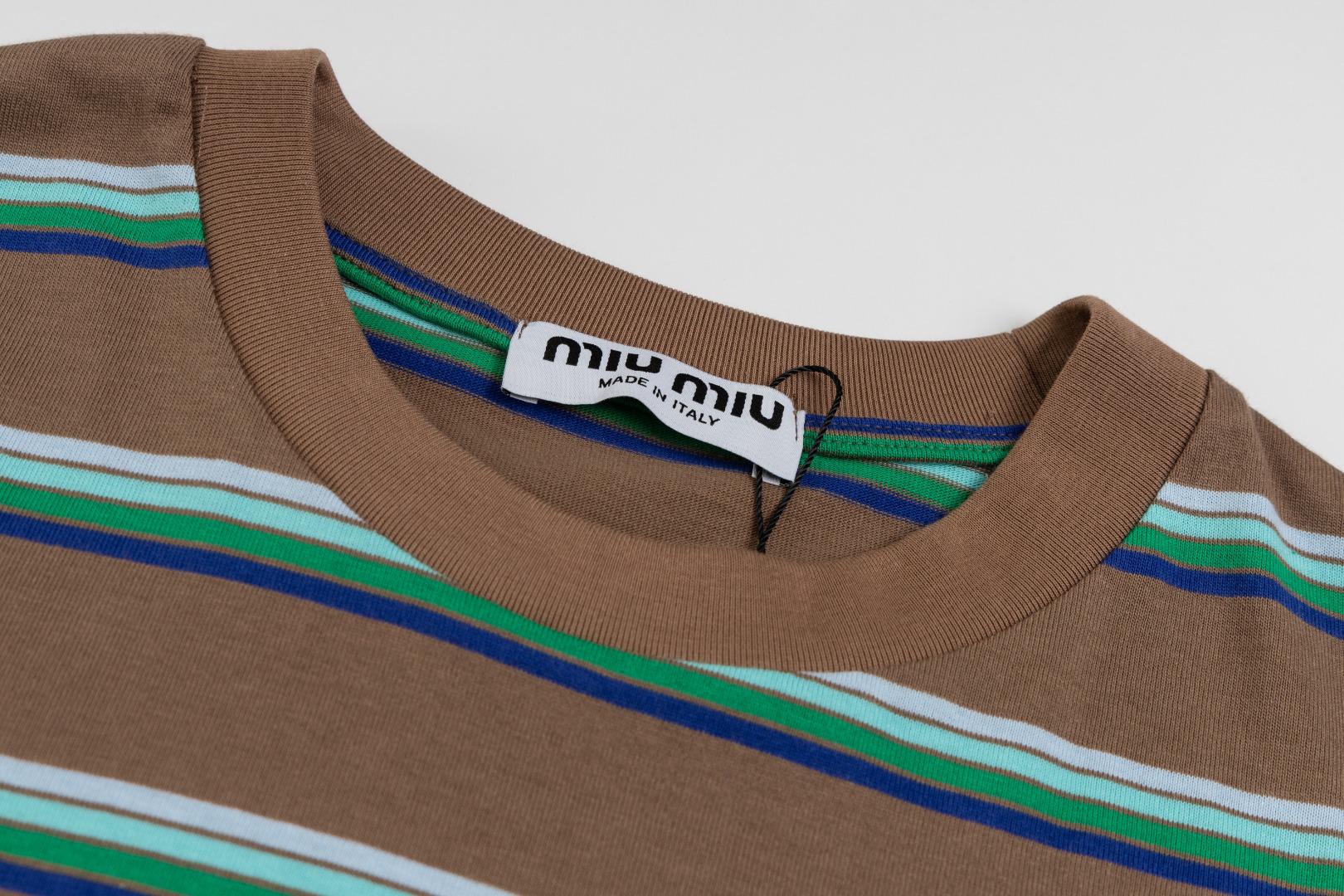 Футболка Miu Miu Tricolor Stripes "Brown" фото № 3