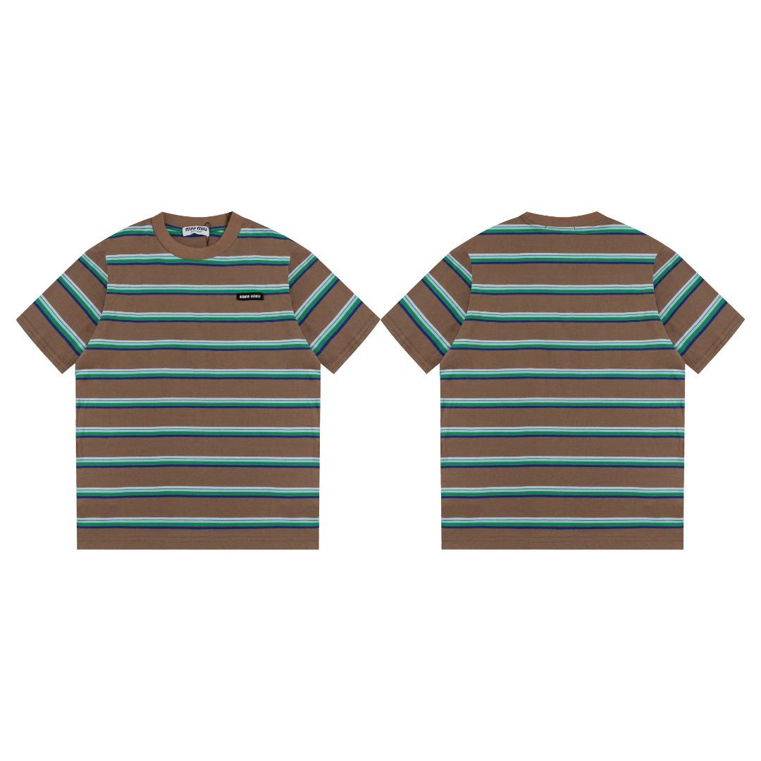 Футболка Miu Miu Tricolor Stripes "Brown" фото № 4