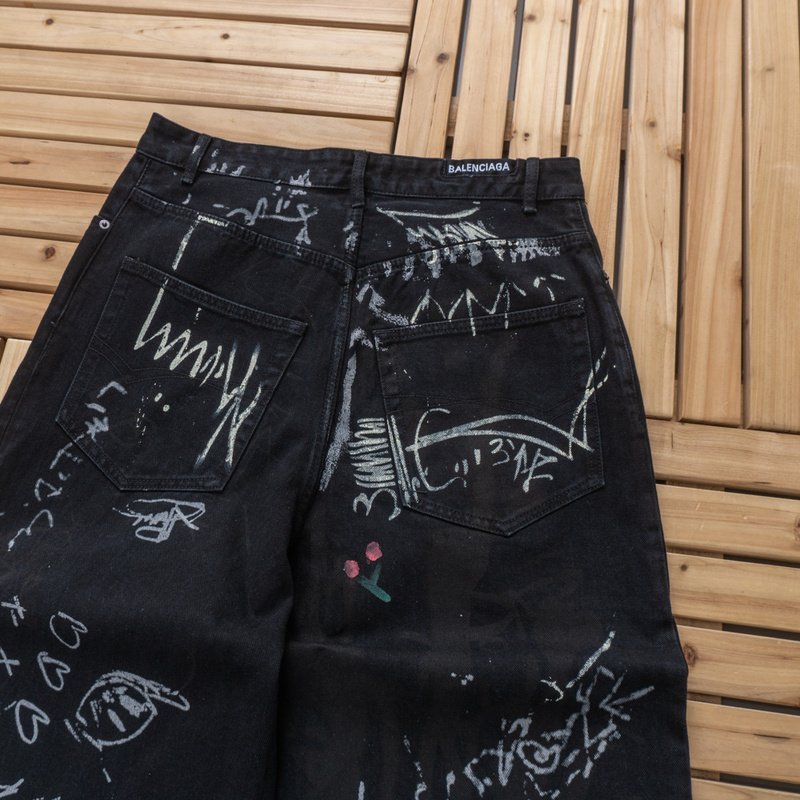 Штаны Balanciaga Wide Leg Graffiti Pattern "Black" фото № 4