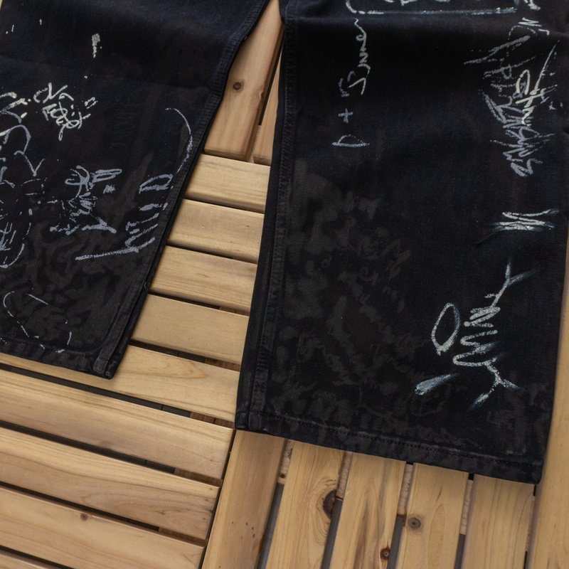 Штаны Balanciaga Wide Leg Graffiti Pattern "Black" фото № 8