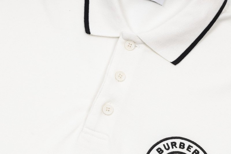 Поло Burberry With A Stripe On The Collar And Round Logo "White" фото № 3