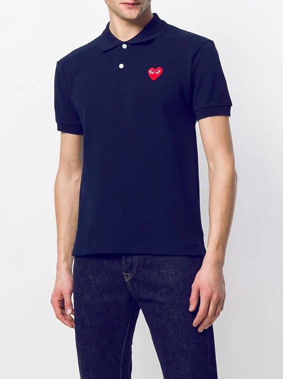 Поло Comme des Garcons Play Red Heart Eyes "Navy Blue" фото № 2