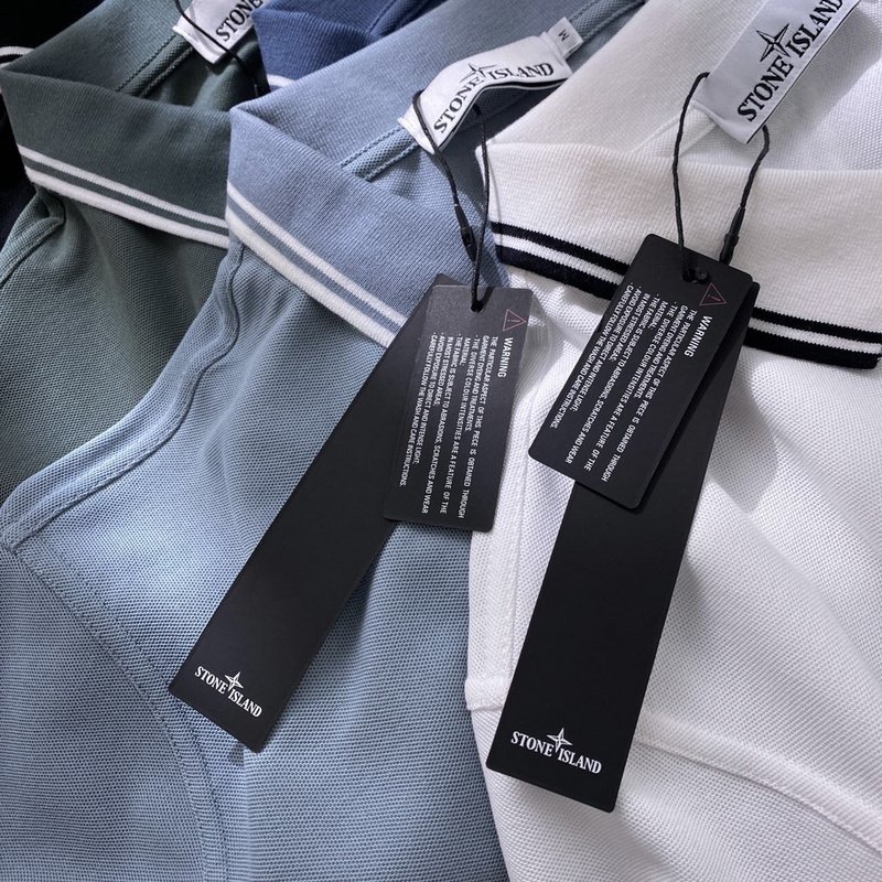 Поло Stone Island With Edging And Black Logo "Blue" фото № 3