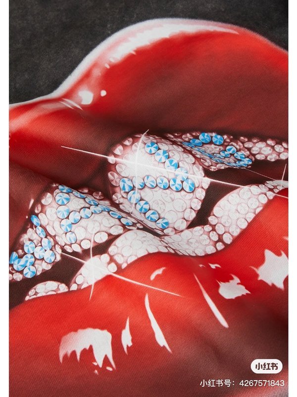 Футболка Alexander Wang Rhinestone Logo And Lip Print "Black/Gray" фото № 7