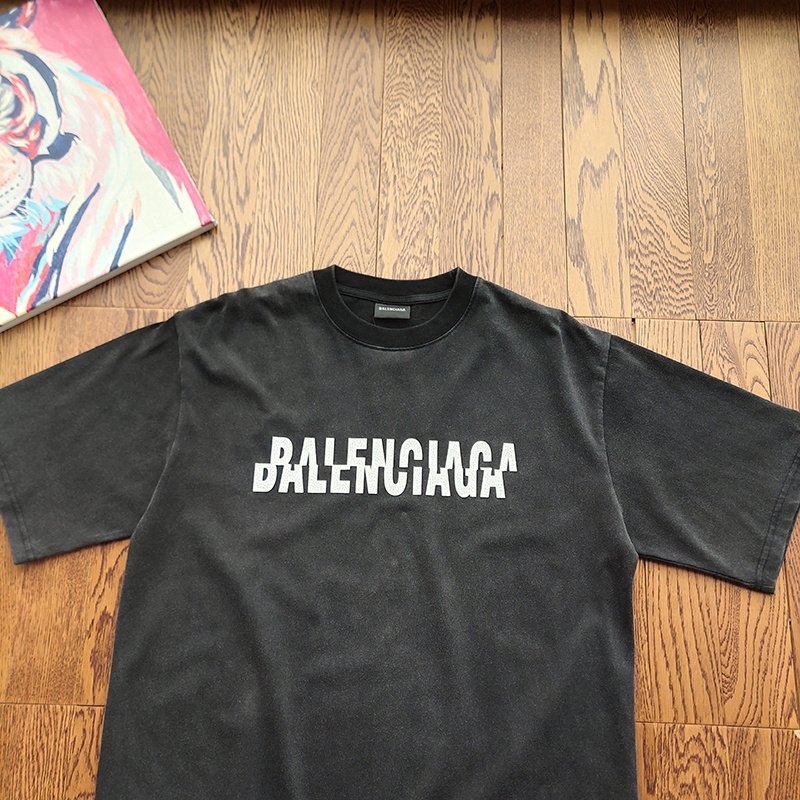 Футболка Balenciaga Uneven Lettering "Black" фото № 6