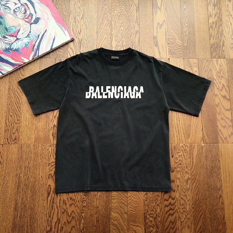 Футболка Balenciaga Uneven Lettering "Black" фото № 7