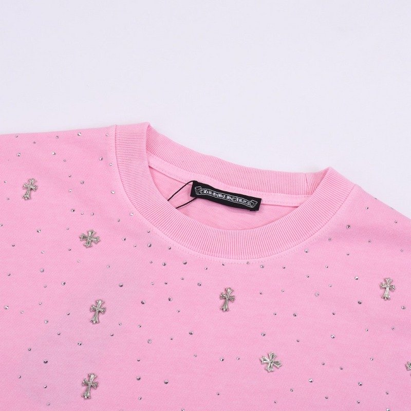 Футболка Chrome Hearts Decorated With Diamonds "Pink" фото № 5