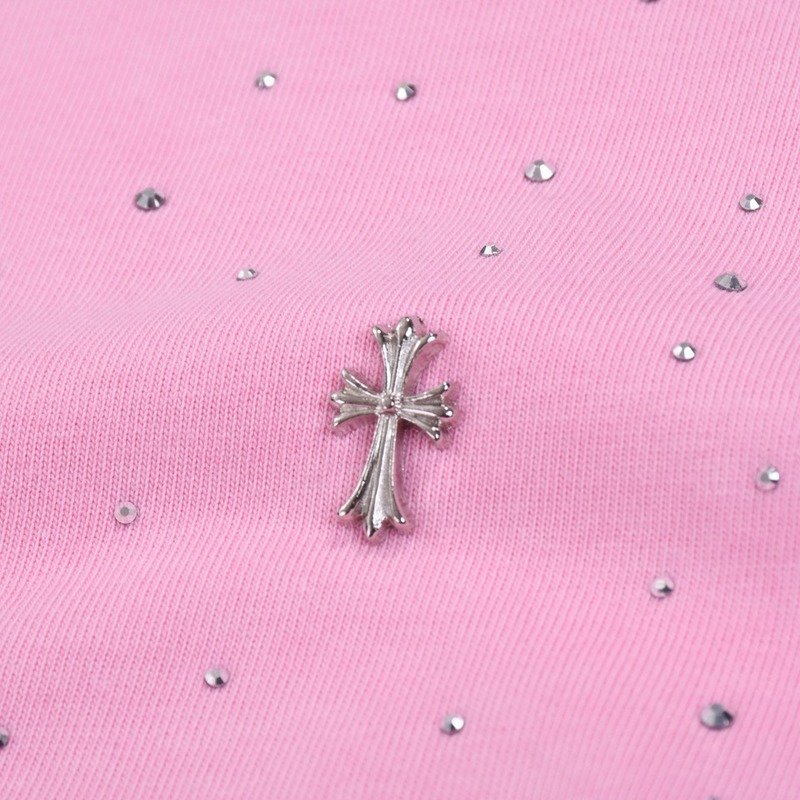 Футболка Chrome Hearts Decorated With Diamonds "Pink" фото № 6