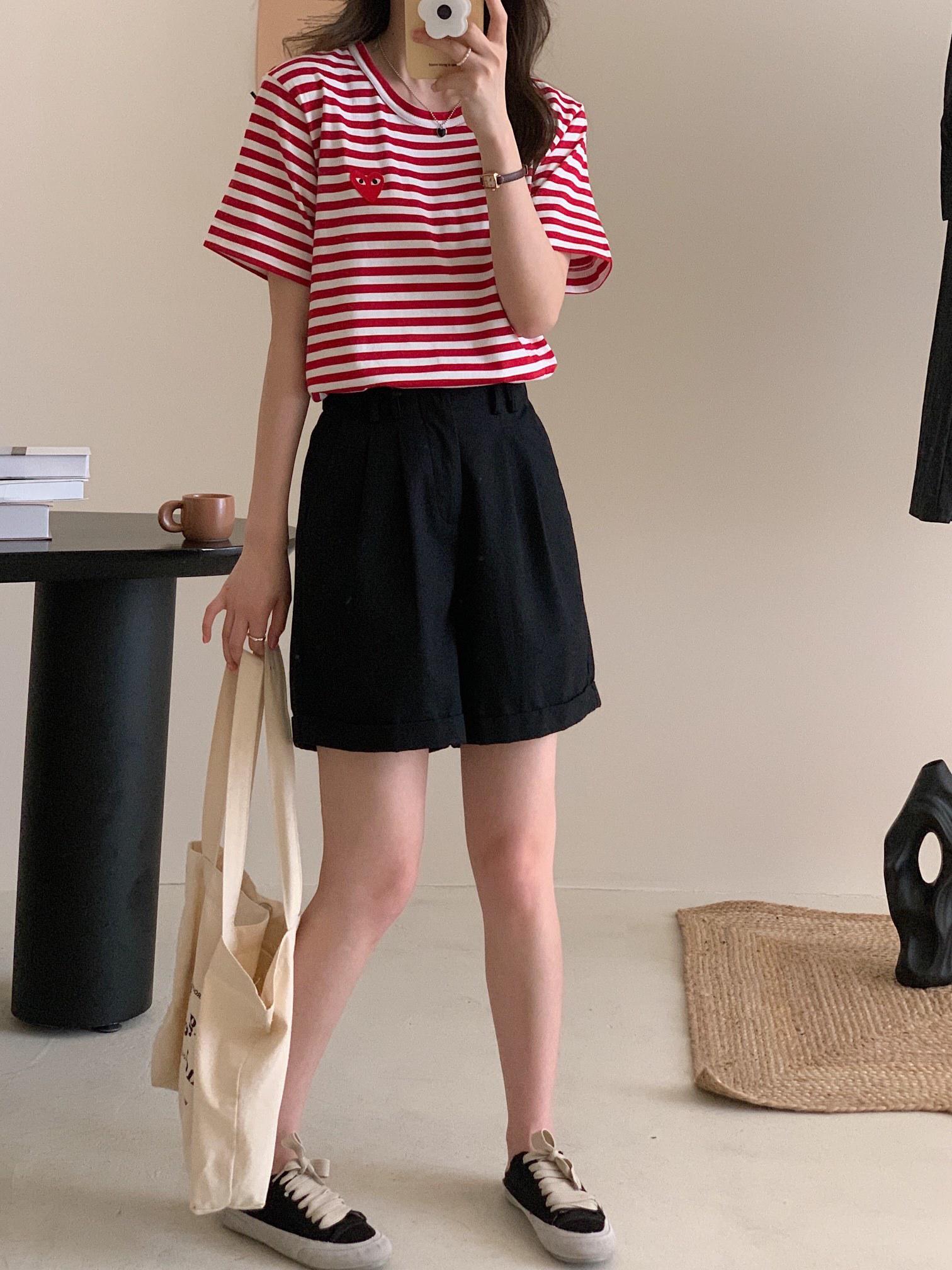 Футболка Comme des Garçons Play Striped Heart Eyes "Red" фото № 4