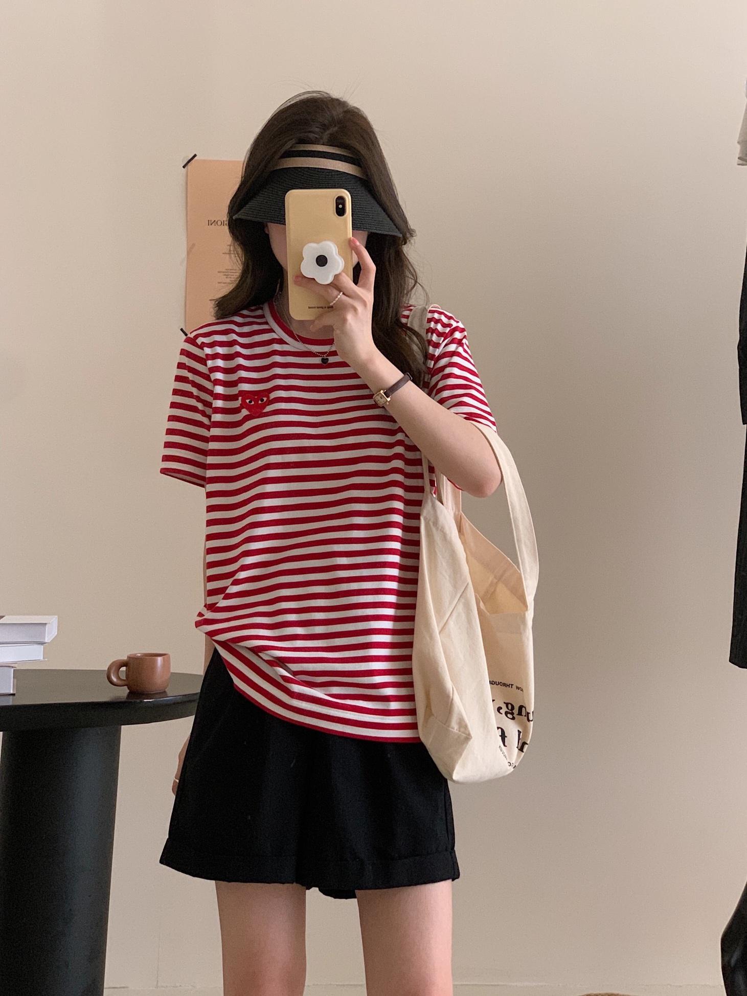 Футболка Comme des Garçons Play Striped Heart Eyes "Red" фото № 3