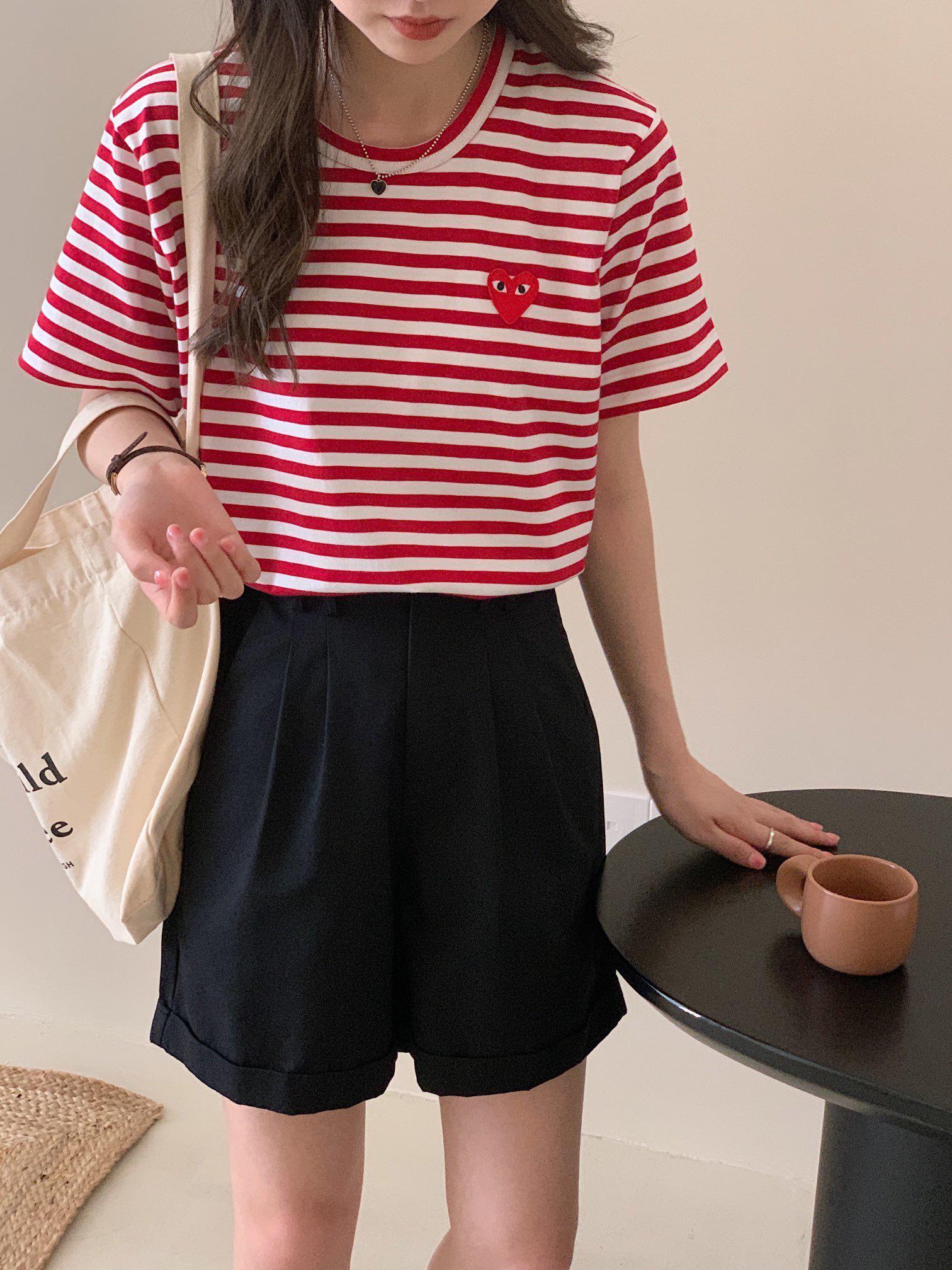 Футболка Comme des Garçons Play Striped Heart Eyes "Red" фото № 2