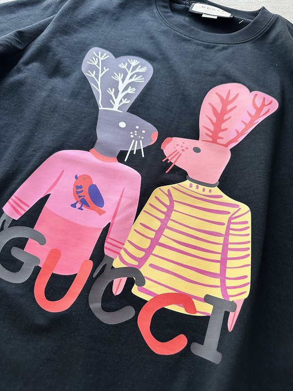 Футболка Gucci Rabbits With Brand Logo Print "Black" фото № 2