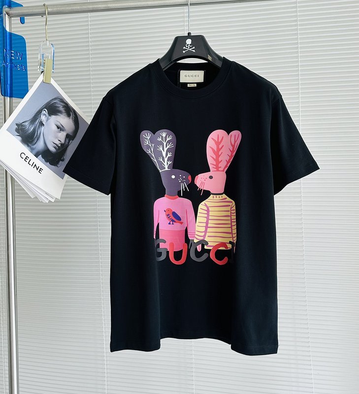 Футболка Gucci Rabbits With Brand Logo Print "Black" фото № 3