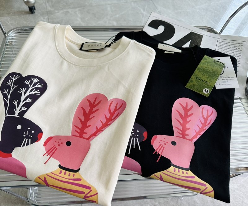 Футболка Gucci Rabbits With Brand Logo Print "Black" фото № 5