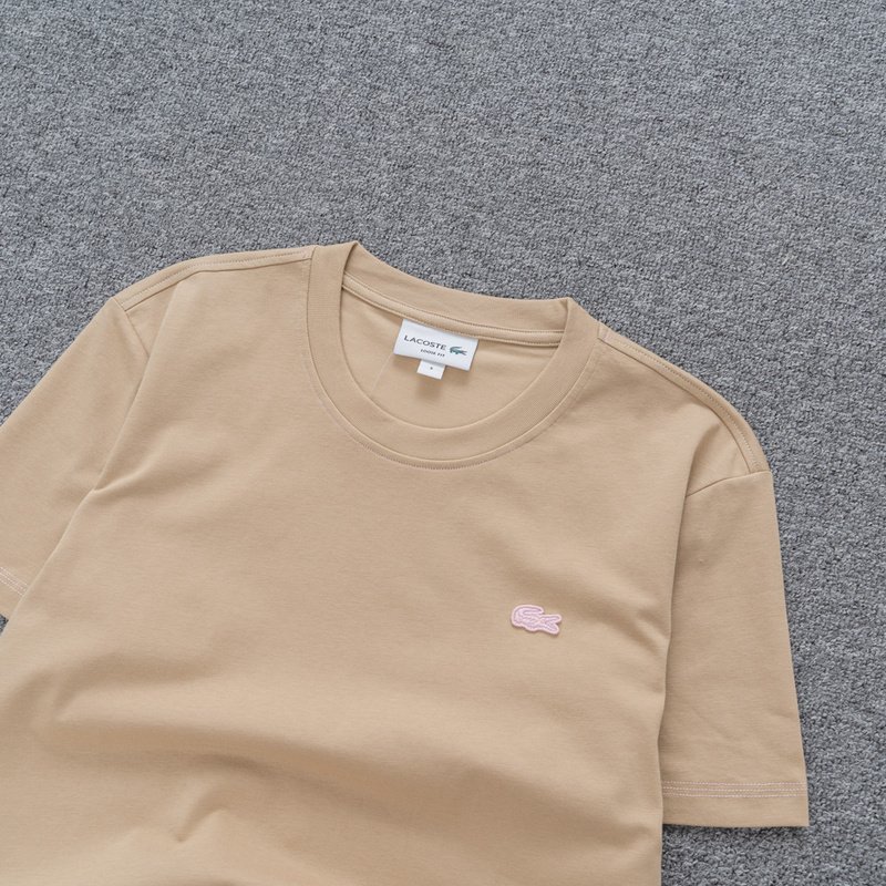 Футболка Lacoste Cotton With Logo Brand "Beige" фото № 6